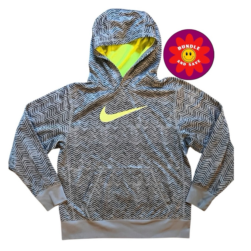 Nike Kids Chevron Pattern Hoodie in Gray and Neon Yellow
